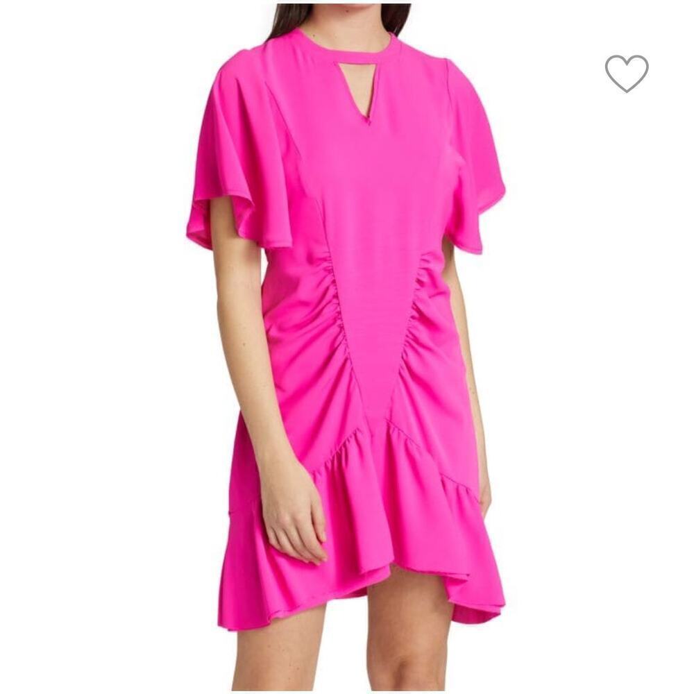 Le Superbe Womens Waikiki Ruched Tie Back Layered Ruffle Hem Mini Size 8 Pink